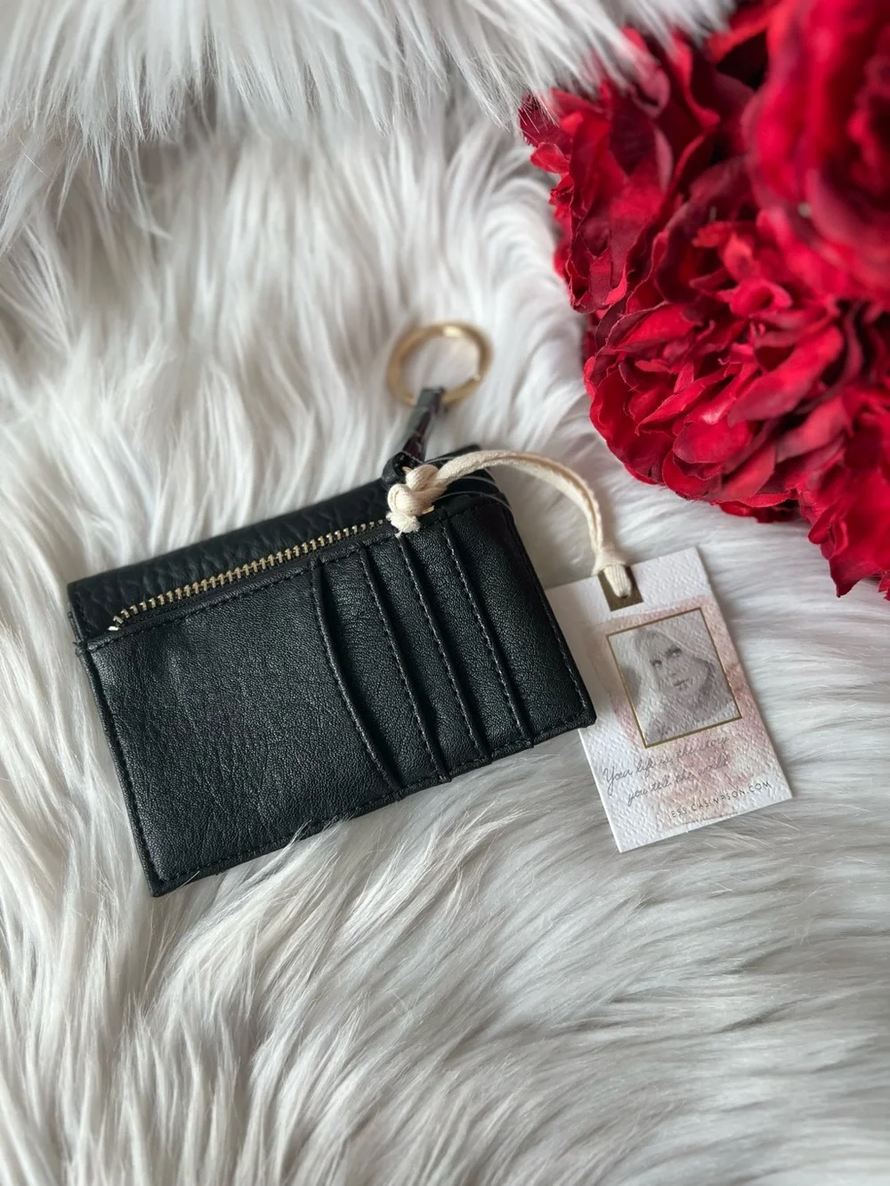 Jessica Simpson Black Key Card Case Wallet with Gold Studs